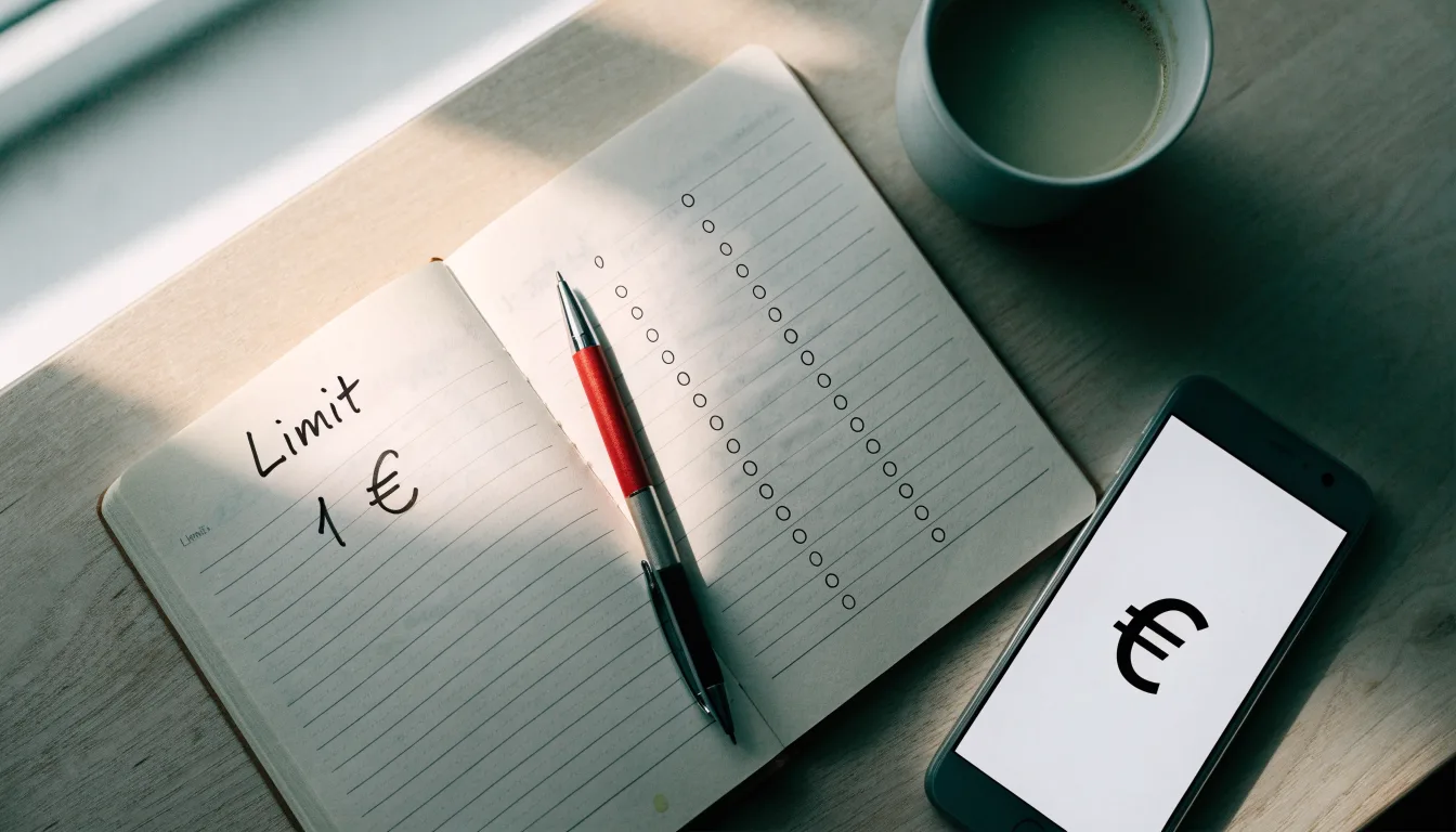 Ein aufgeschlagenes Notizbuch mit handschriftlichen Notizen und ein Kugelschreiber liegen auf einem hellen Schreibtisch neben einer Kaffeetasse.