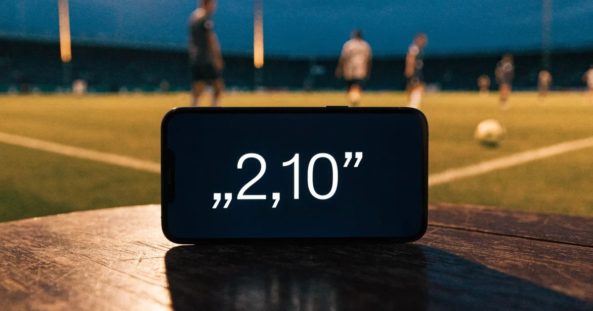 Eine Flutlichtanlage ragt über einen Trainingsplatz, auf dem Rasen liegen verstreut Hütchen und ein Ball, am Himmel die Abenddämmerung.