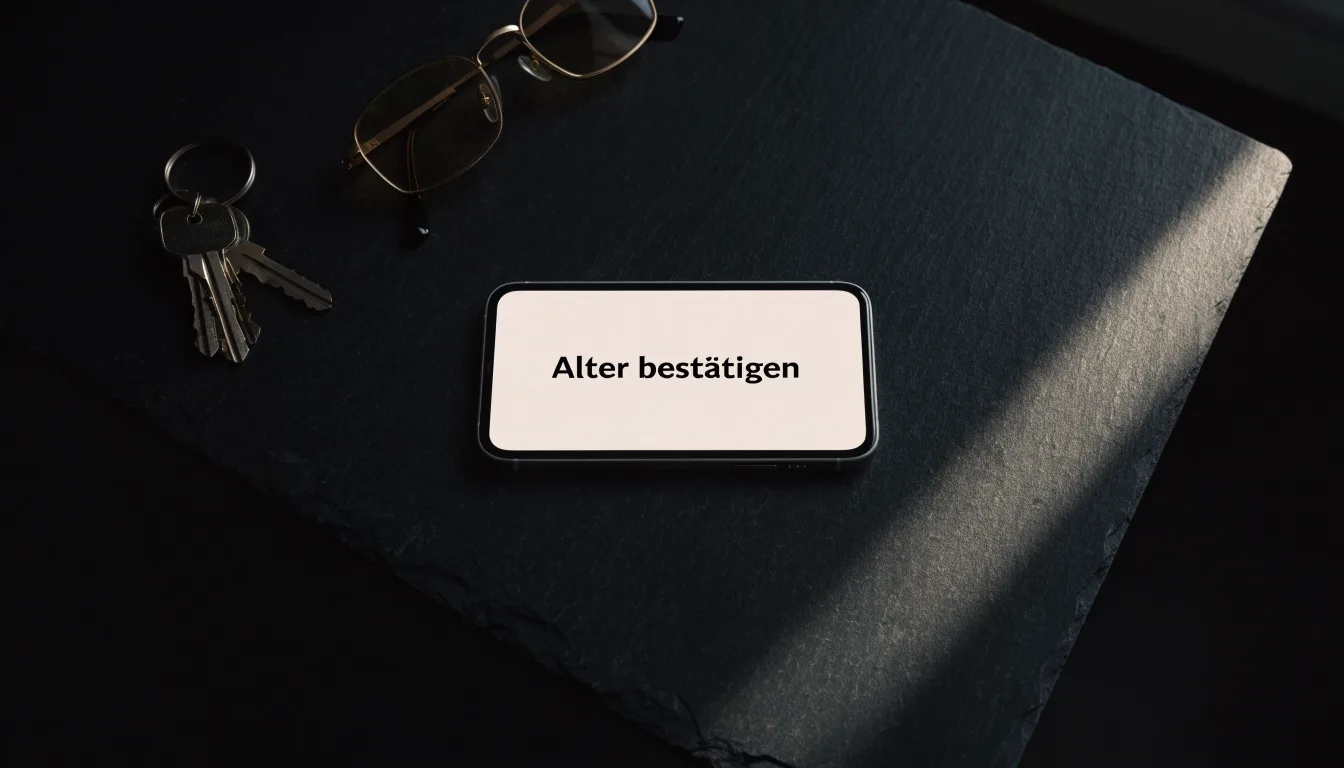 Ein Smartphone liegt mit dunklem Display auf einem Schreibtisch neben einem Schlüsselbund und einer Brille.