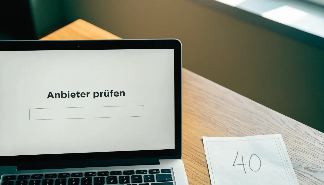 Eine Waage mit zwei leeren Schalen steht auf einem Holztisch vor einem Fenster.