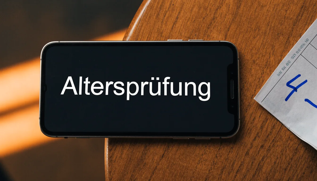 Ein Smartphone mit dunklem Display liegt neben einem leeren Papier-Wettschein auf einem Tisch, Licht fällt von der Seite.