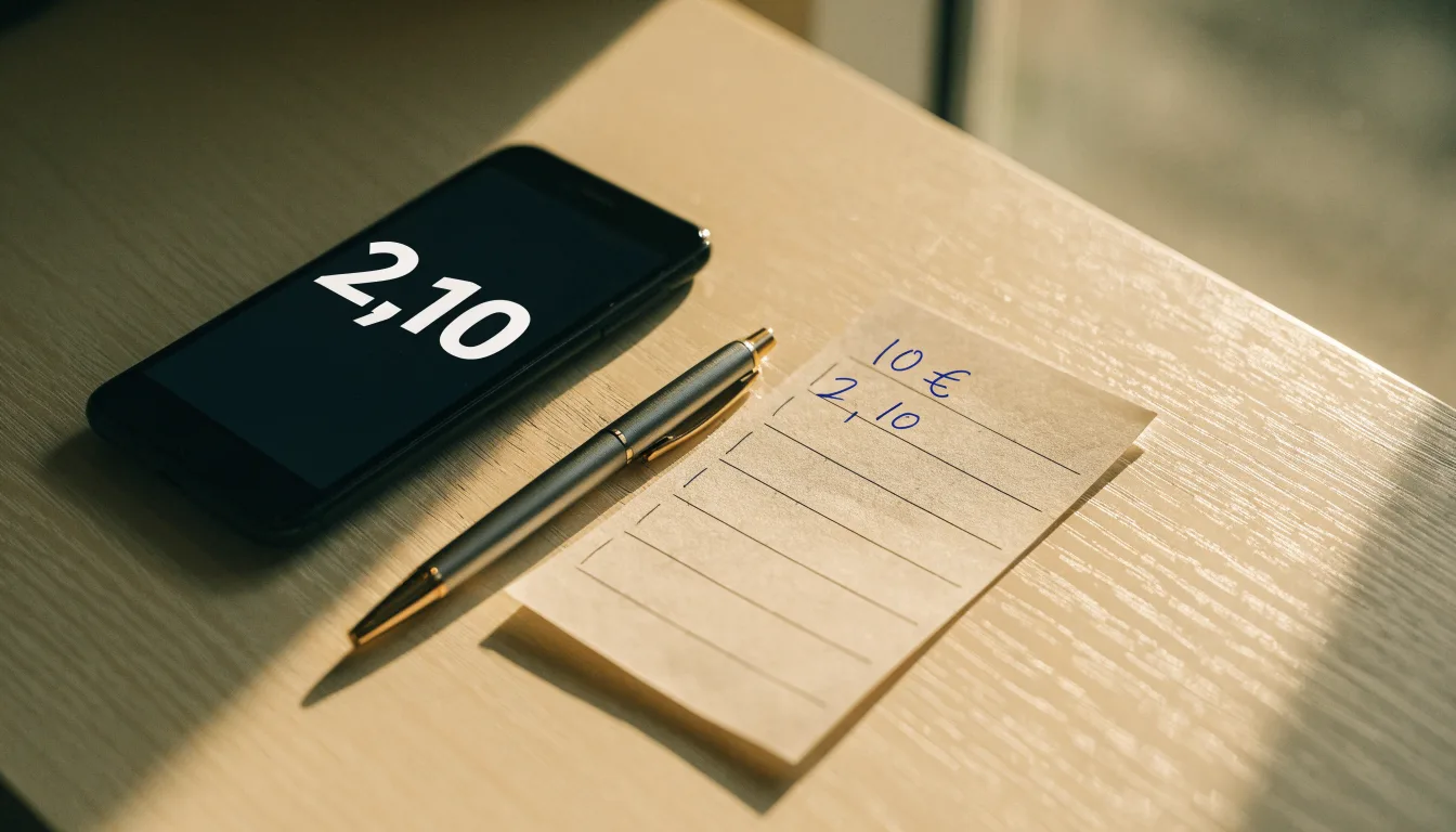 Ein leerer Papier-Wettschein und ein Kugelschreiber liegen neben einem Smartphone mit dunklem Display auf einem Schreibtisch am Fenster.