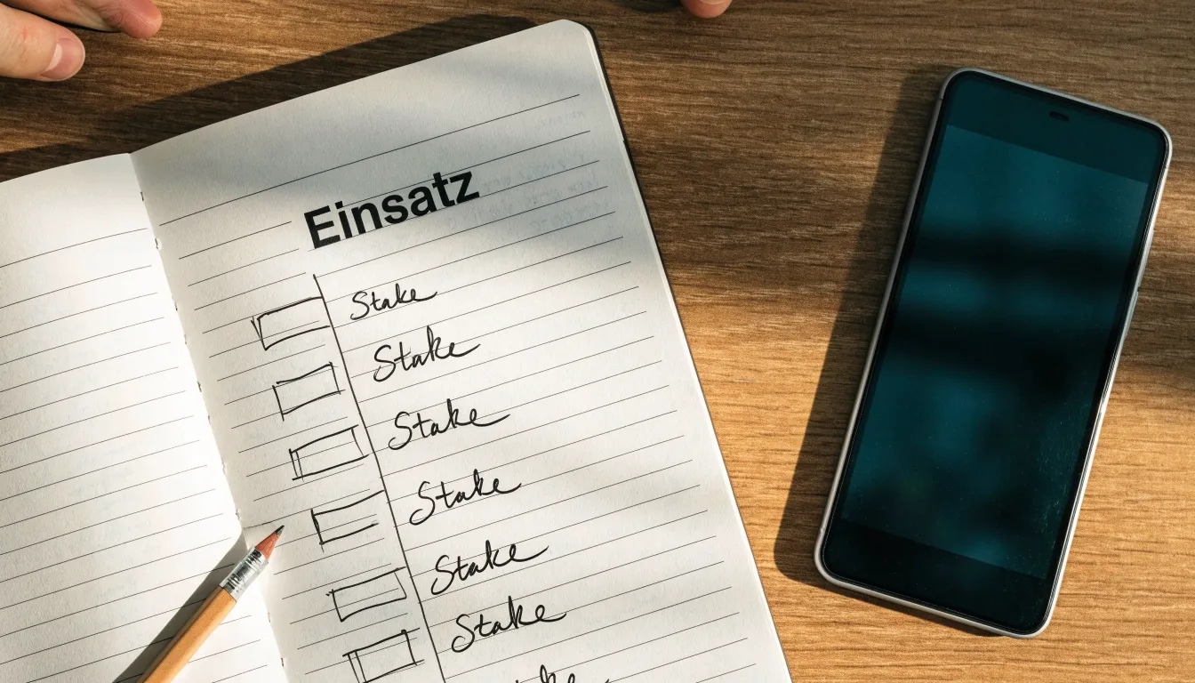 Ein Notizbuch mit handschriftlichen Zahlenreihen liegt neben einem Bleistift und einem Smartphone mit dunklem Display auf einem Tisch.